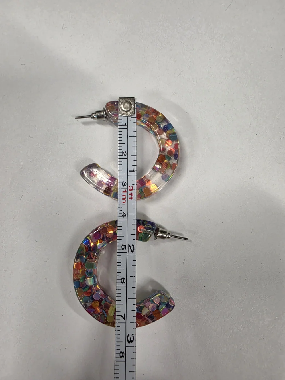 Chunky Multi Color Confetti Glitter Resin Hoop Earrings Clear Acrylic Statement